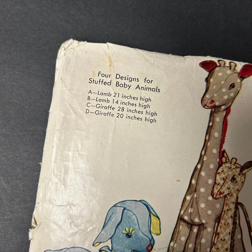 Vintage 1945 McCall Sewing Pattern 1215 Stuffed Baby Animals Lamb Giraffe